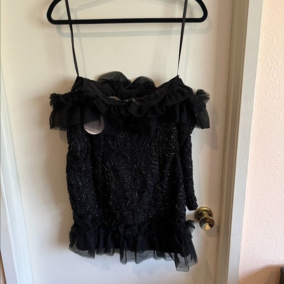 NWT Camila Coelho Suzette Off Shoulder Mini Dress Size XS Black Tulle Ruffle - Picture 3 of 12
